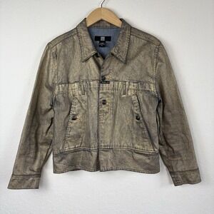 Vintage Y2K Marithe Francois Girbaud Denim Jacket Womens XL Gold Coated Grunge
